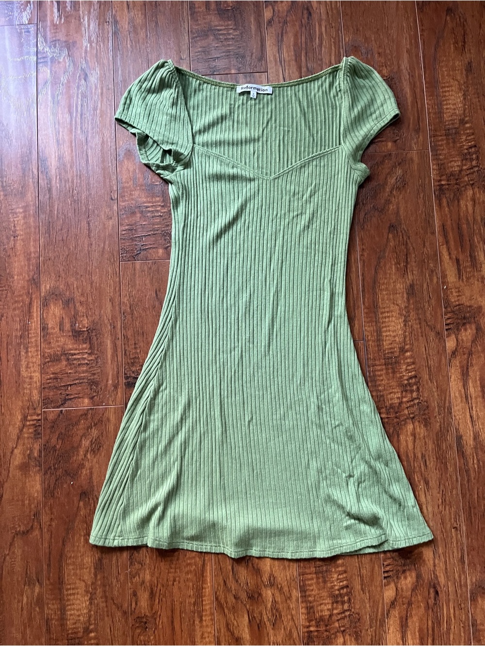 Reformation Olive Green Ribbed Knit Dress‎
